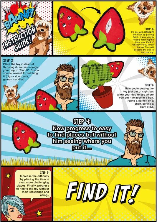 Bamnip Refillable Dog Nip Toy Strawberry Training Enrichment