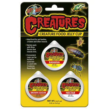 Zoo Med Creatures Range Food Jelly Cup 3 Multi Pack Banana Brown Sugar Nectar