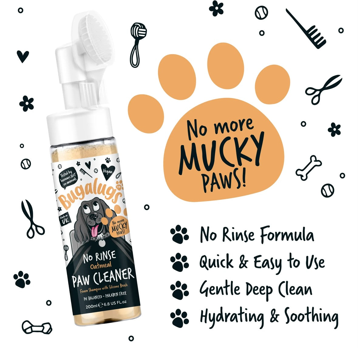 Bugalugs No Rinse Paw Cleaner Oatmeal Sensitive