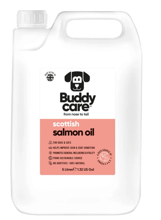 Bulk Buddy Care Salmon Oil 5 Litre Tub Cat and Dog Supplement Joints Coat