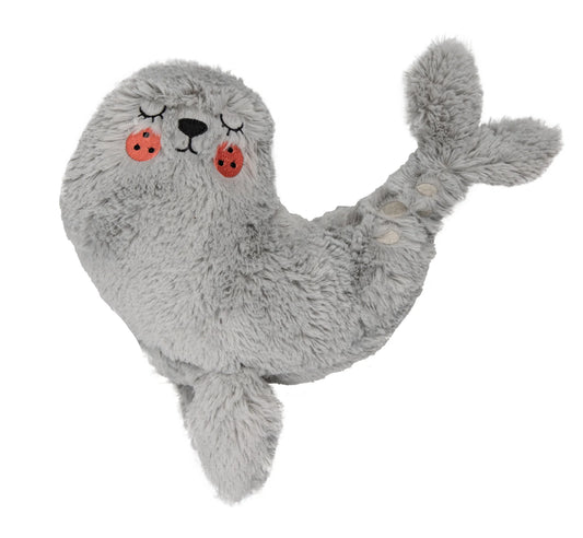 Sally Seals Grey Christmas Plush Toy Squeaker Dog 22cm x 30cm with Colour-Contrasting Stitching Detail and Built-in Squeaker