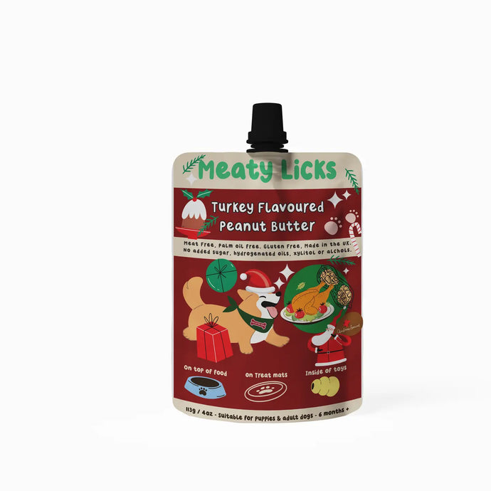 Roast Turkey Flavoured Peanut Butter Pouch For Dogs 113g 4oz Christmas Edition