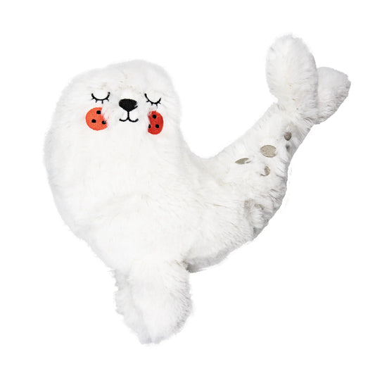Sally Seals White Christmas Plush Toy Squeaker Dog 22cm x 30cm with Colour-Contrasting Stitching Detail and Built-in Squeaker