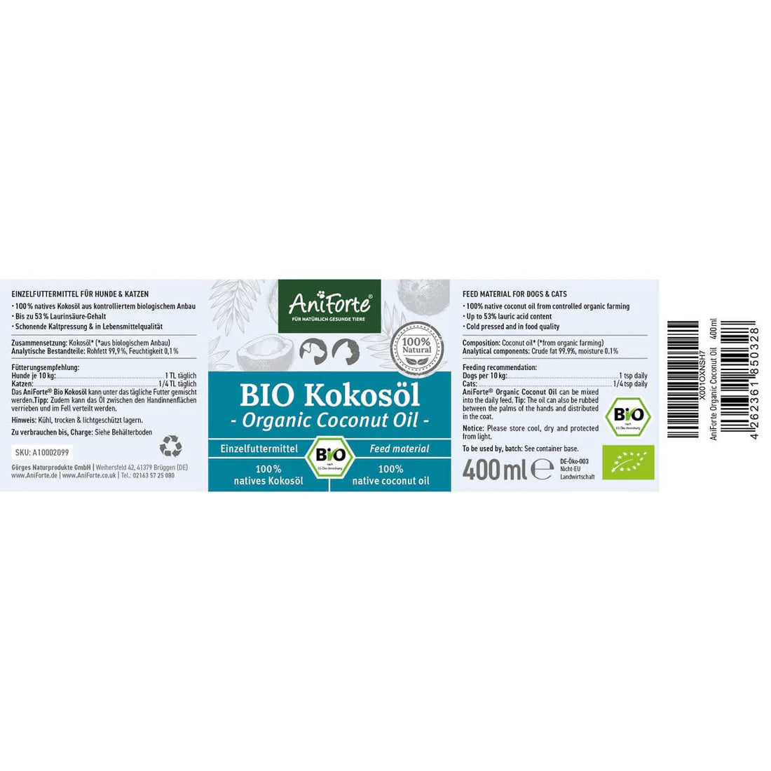 Aniforte Coconut Oil Supplement Dogs and Cats