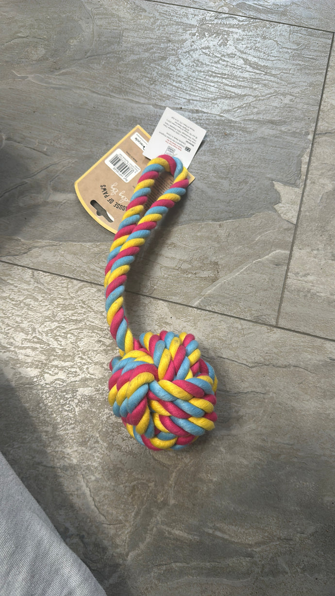 Multi Coloured Twist Rope Dog Tug Toy Know Ball